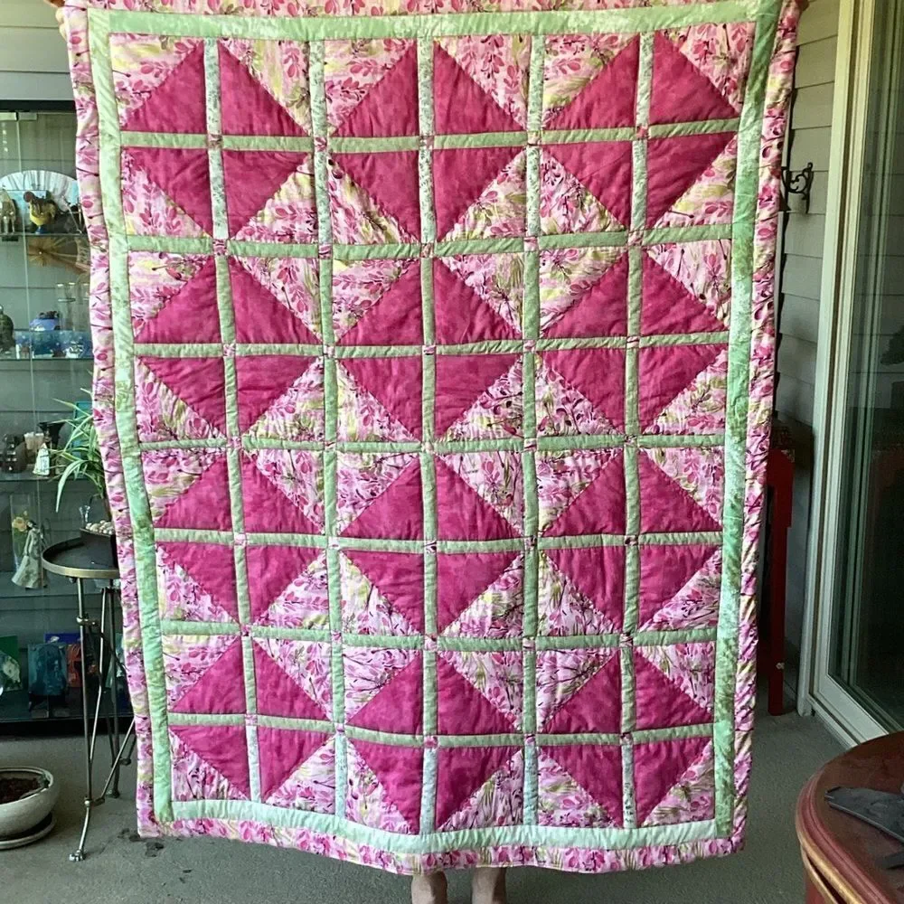 Elegant Pink and Green Patchwork Quilt